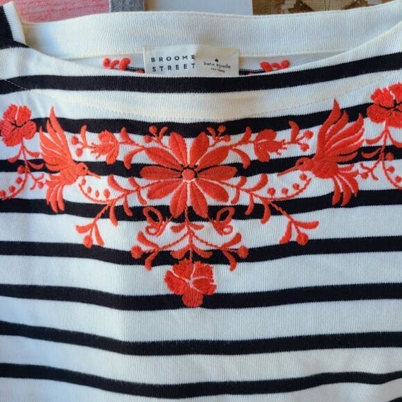 Kate Spade Broom Street Striped Floral Embroidery Drop Waist Ruffle Hem Dress S - Picture 8 of 9